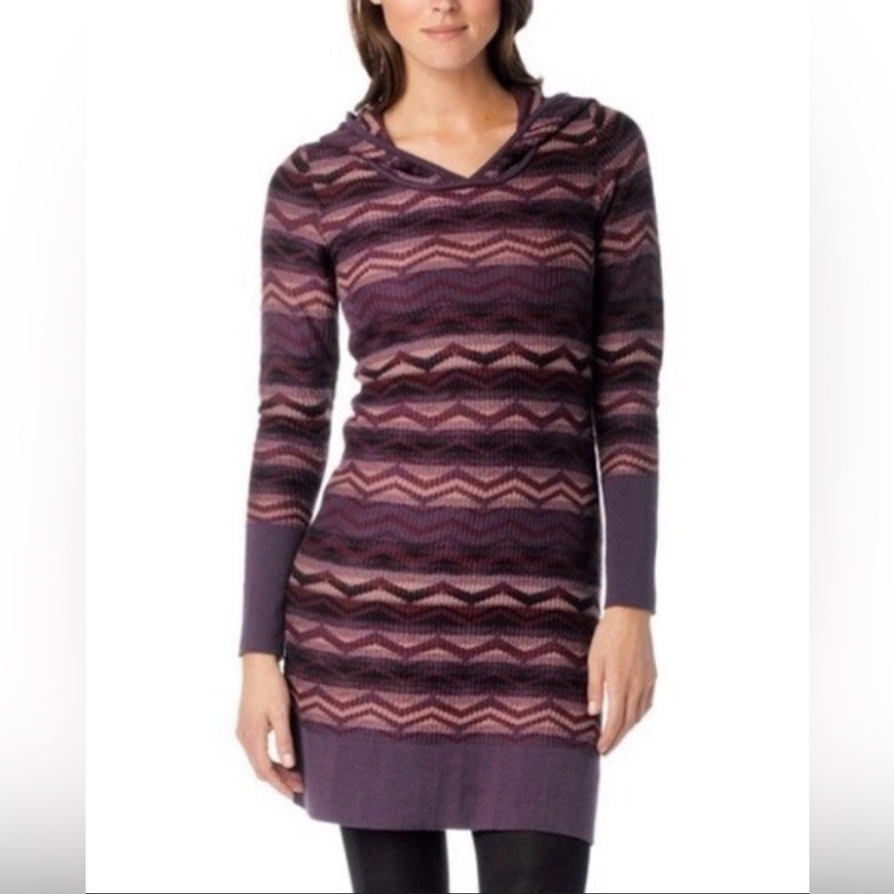 prAna Chevron Women's Meryl Hooded Sweater Dress With Pockets Size Small | GUC